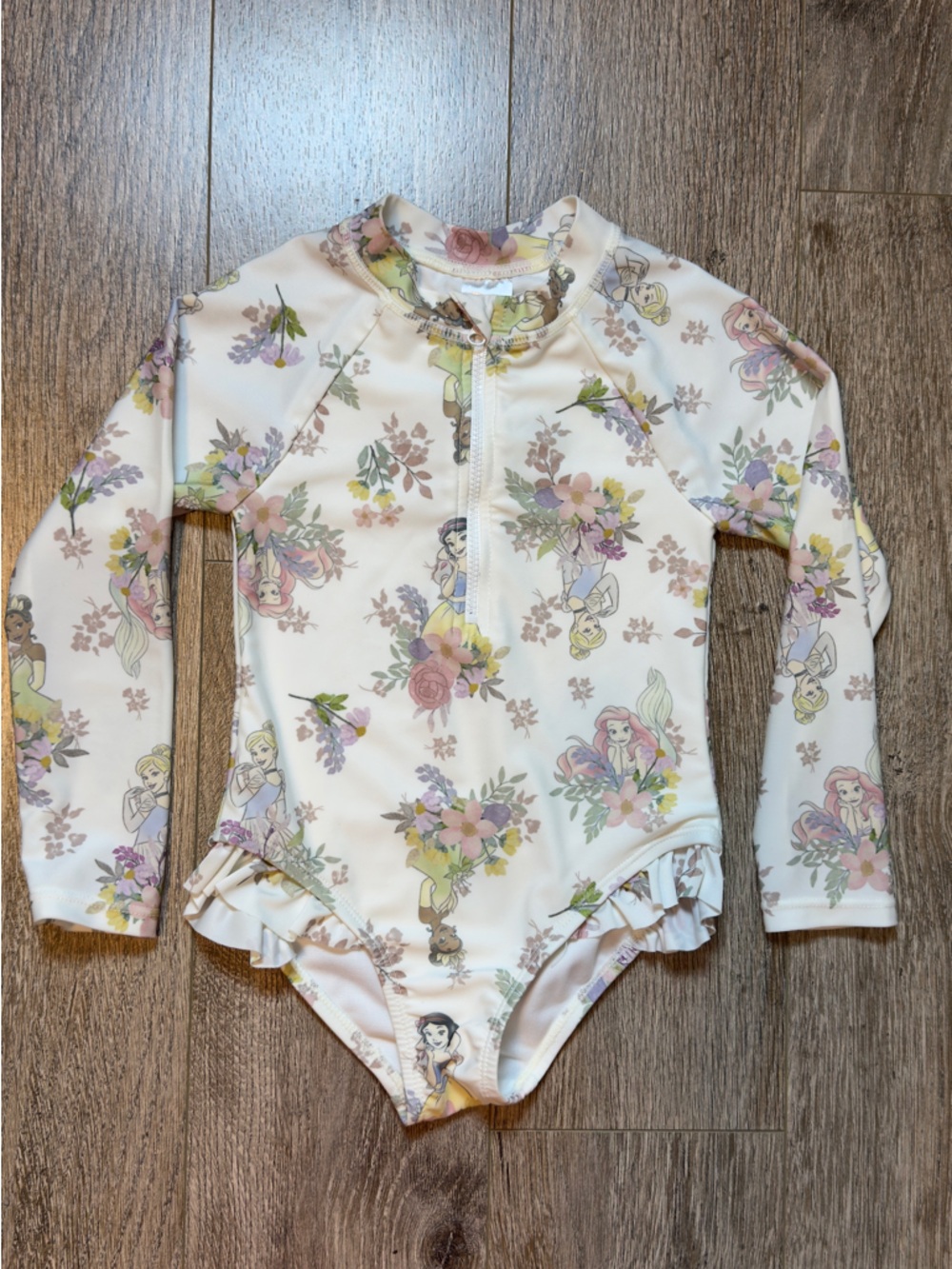 Disney Princess Floral Rash Guard in Cream and Pink